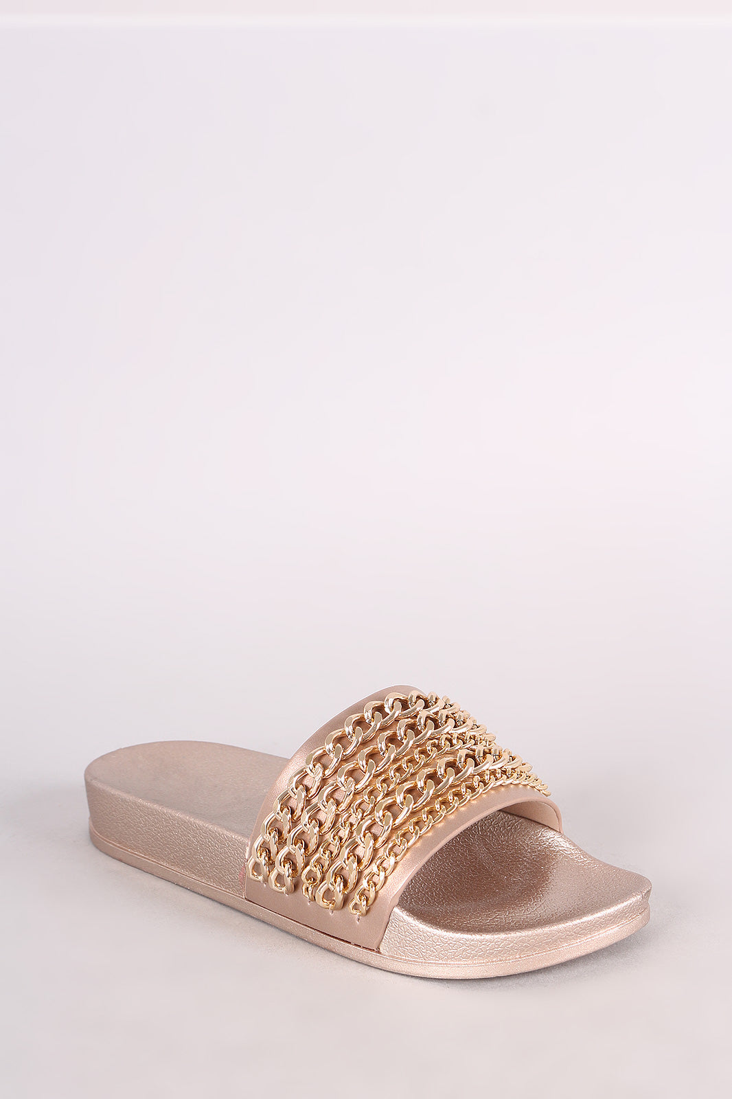 Chain Embellished Open Toe Slide Sandal