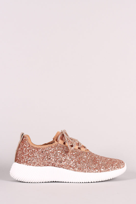 Qupid Encrusted Glitter Lace Up Rigged Sneaker