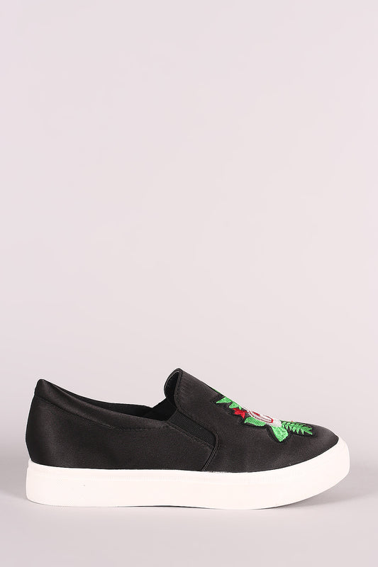 Satin Embroidered Floral Slip-On Sneaker