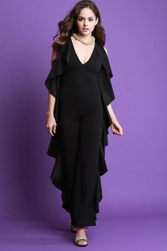 Sleeveless Side Flowy Ruffle Flared Leg Jumpsuit