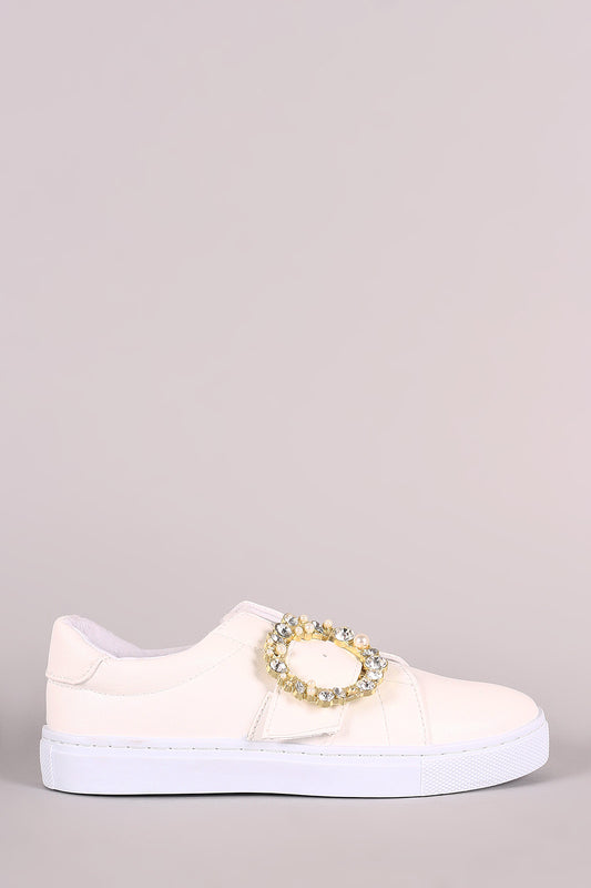Qupid Jewels Embellished Buckle Strap Low Top Sneaker