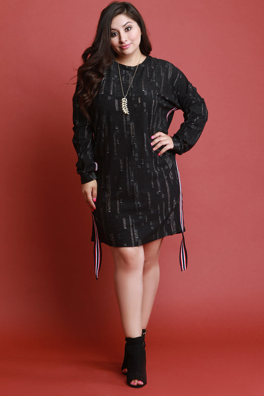 Distressed Side Striped Long Sleeve Sweater Dress