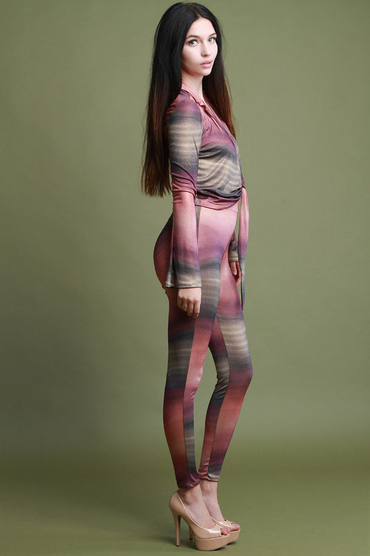 Foil Ombre Collar Neckline with Pants Set