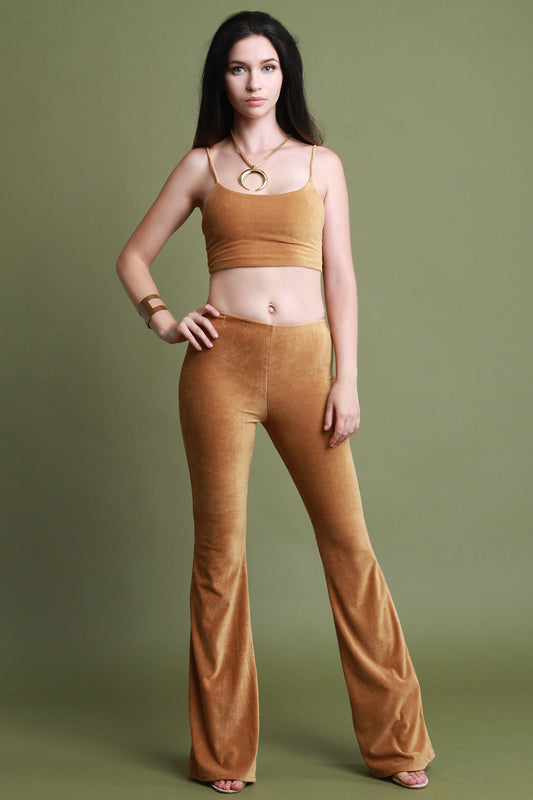 Corduroy Crop Top and Flared Pants Set