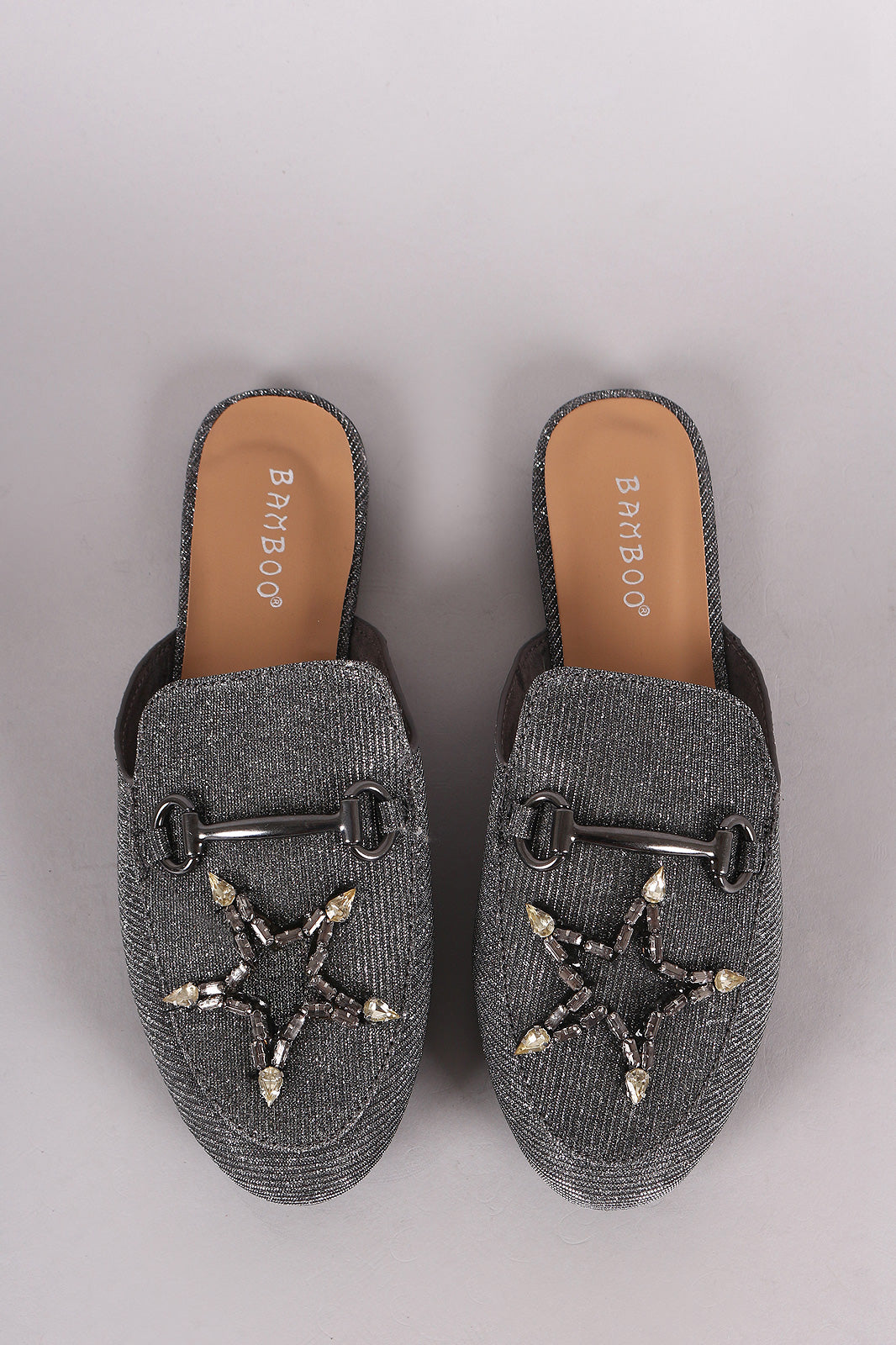 Bamboo Glitter Horsebit Jewel Star Slip On Mule Flat