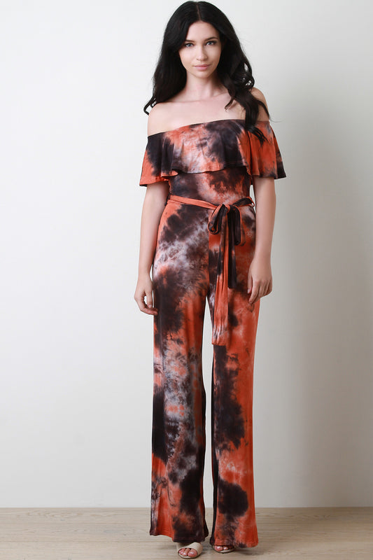 Tie Dye Flutter Bardot Palazzo Jumpsuit
