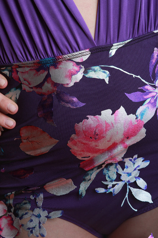 Plunging Halter Floral Mesh Bodysuit Maxi Dress