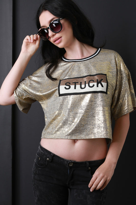 Stuck Metallic Short Sleeve Crop Top