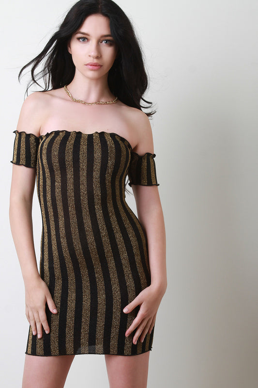 Striped Glitter Bardot Bodycon Dress