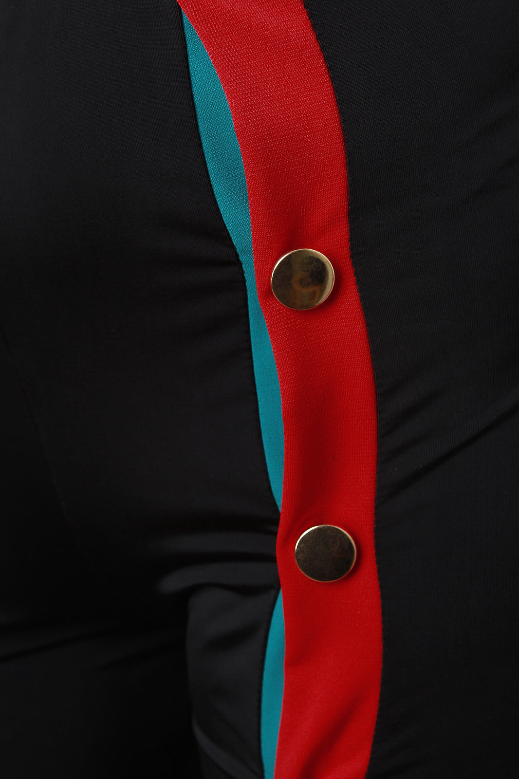 Button Accent Stripe Trim Crop Top With Slit Pants Set