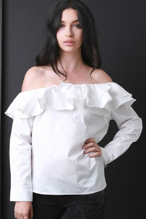 Bardot Ruffle Tier Long Sleeve Top