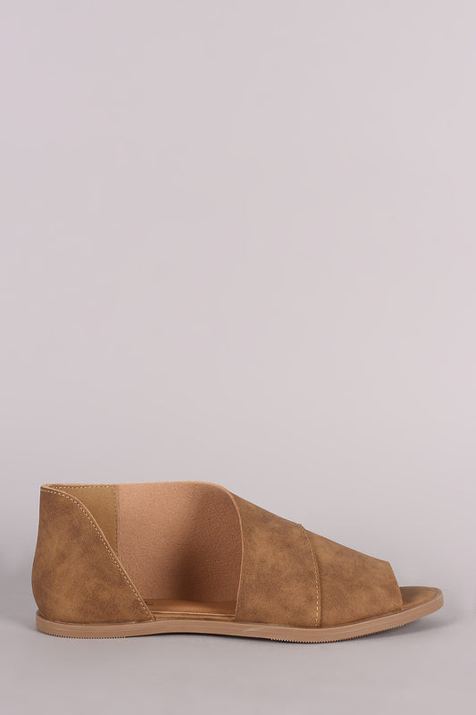 Qupid Distressed Nubuck Peep Toe Dorsay Flat