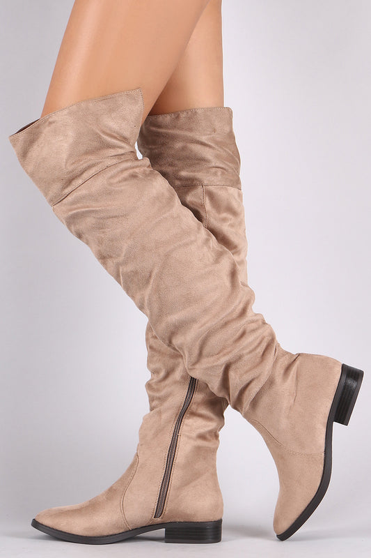 Suede Slouchy Back Slit Over-The-Knee Riding Boots