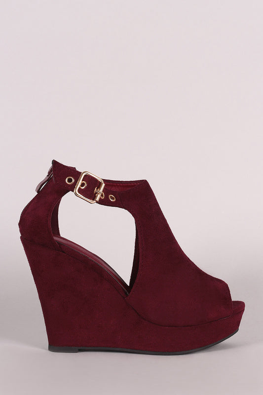 Suede Cutout Peep Toe Platform Wedge