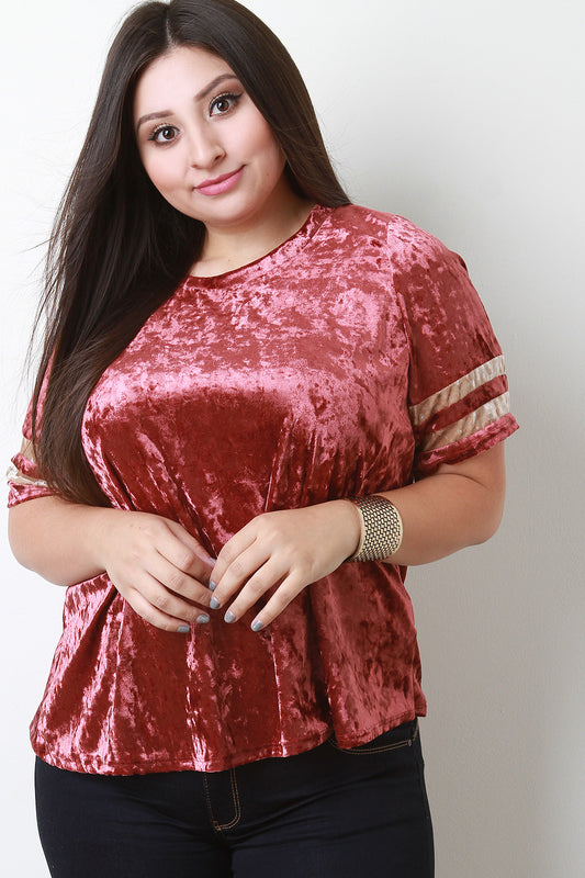 Crushed Velvet Striped Sleeve Top