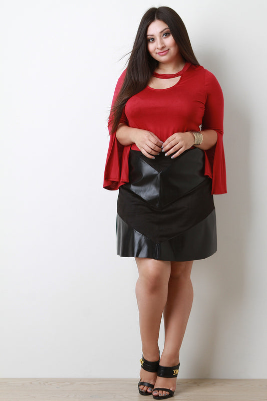 Vegan Leather and Suede Chevron Skirt