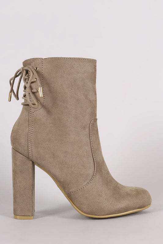Bamboo Suede Back Lace Up Chunky Heeled Booties