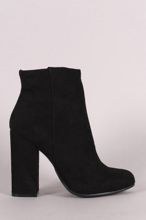 Bamboo Suede Almond Toe Chunky Heeled Booties