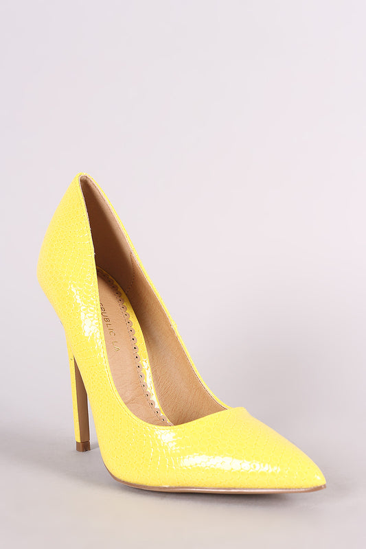 Shoe Republic LA Snake Embossed Pointy Toe Stiletto Pump