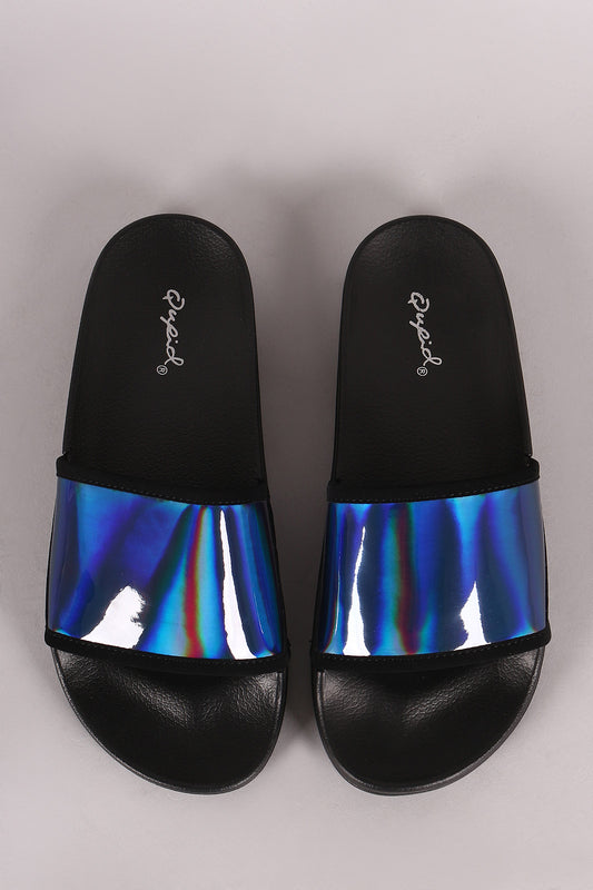 Qupid Iridescent Open Toe Slide Sandal