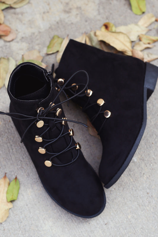 Suede Combat Lace-Up Round Toe Booties
