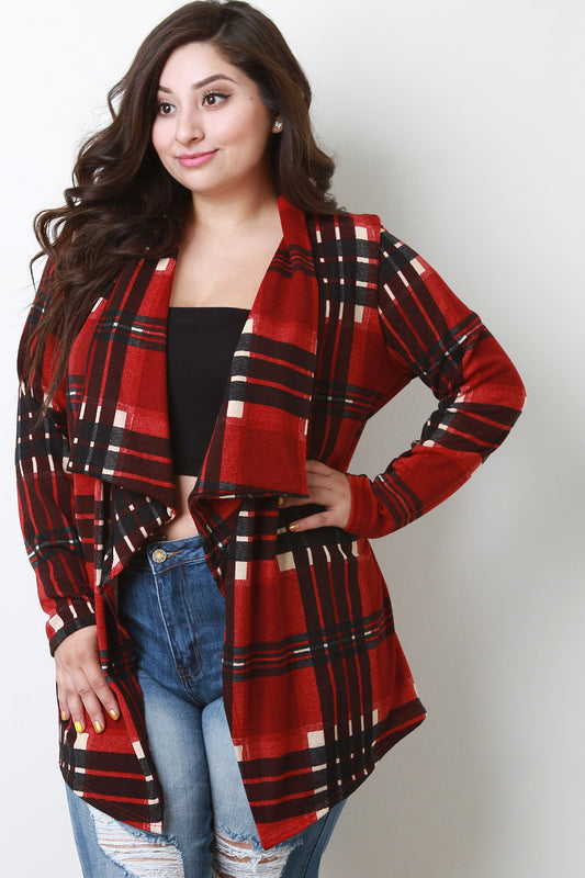 Plaid Soft Knit Longline Cardigan
