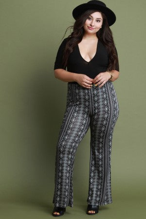 High Waisted Tribal Print Flare Pants