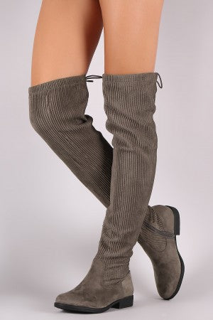 Bamboo Stitchwork Suede Back Lace-Up Riding OTK Boots