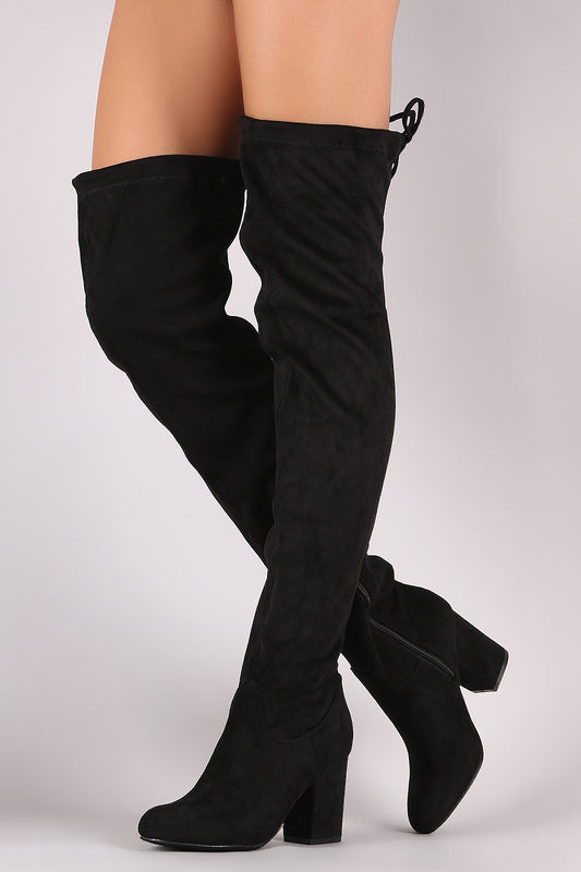 Fitted Suede OTK Chunky Heel Boots