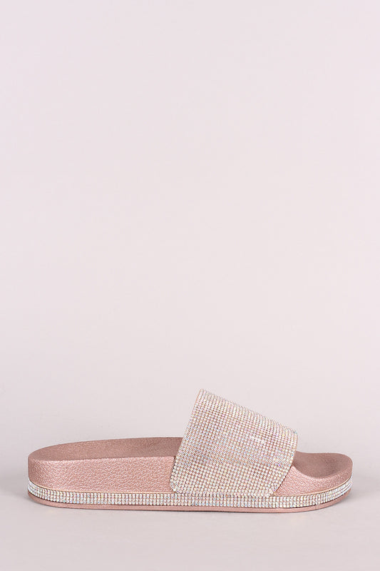 Bamboo Rhinestone Embellished Open Toe Slide Sandal
