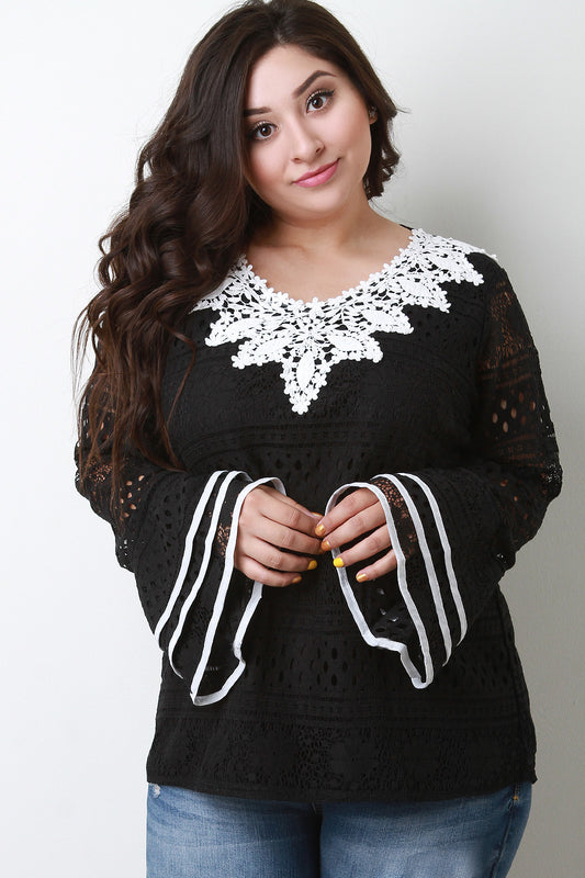 Embroidered Lace Trim Lace Top