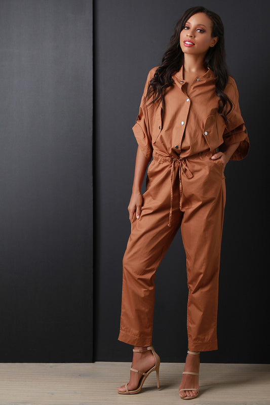 Snap Button Half Sleeve Jumpsuit
