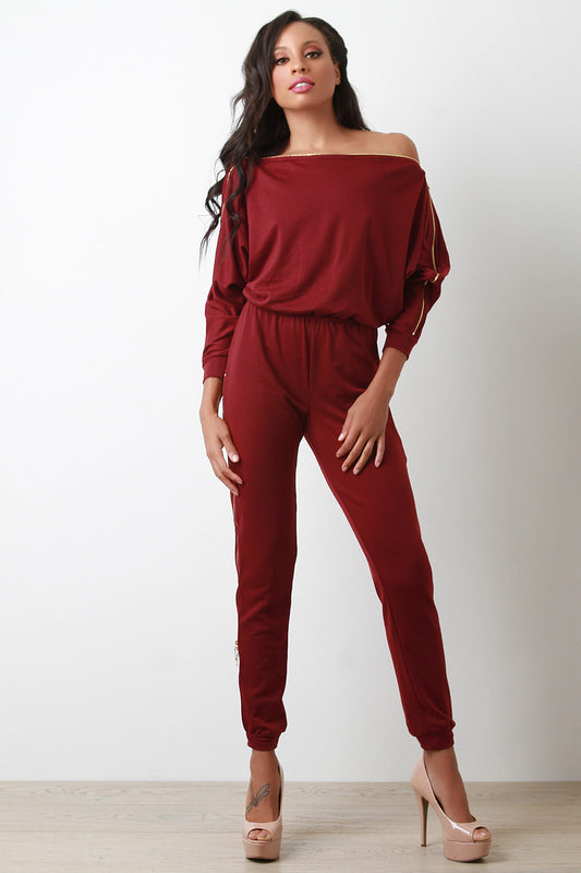 Soft Knit Zipper Accent Jumpsuit