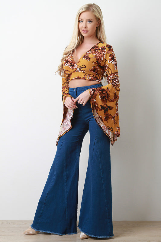 Raw Hem Bell Bottom High Waist Jeans