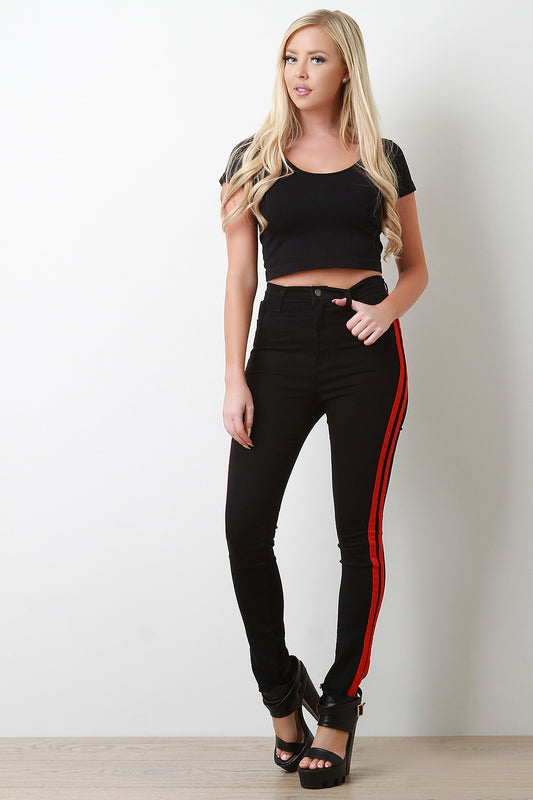 Double Striped High Waist Skinny Jeans