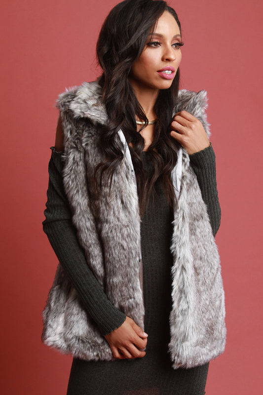 Convertible Stand Collar Faux Fur Vest