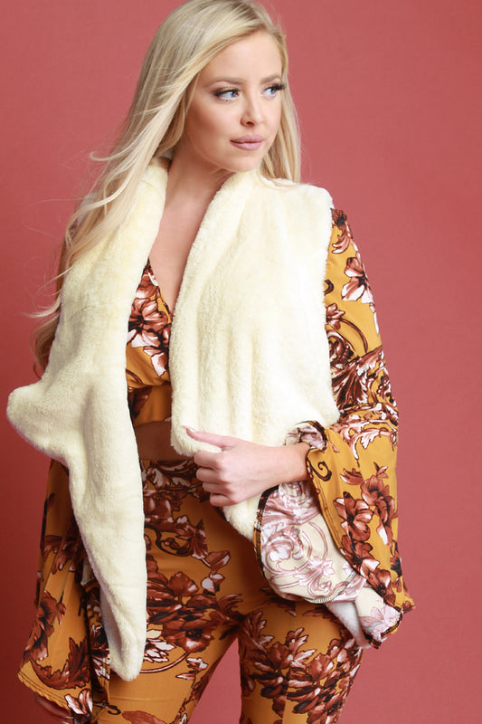 Draped Lapel Faux Fur Vest