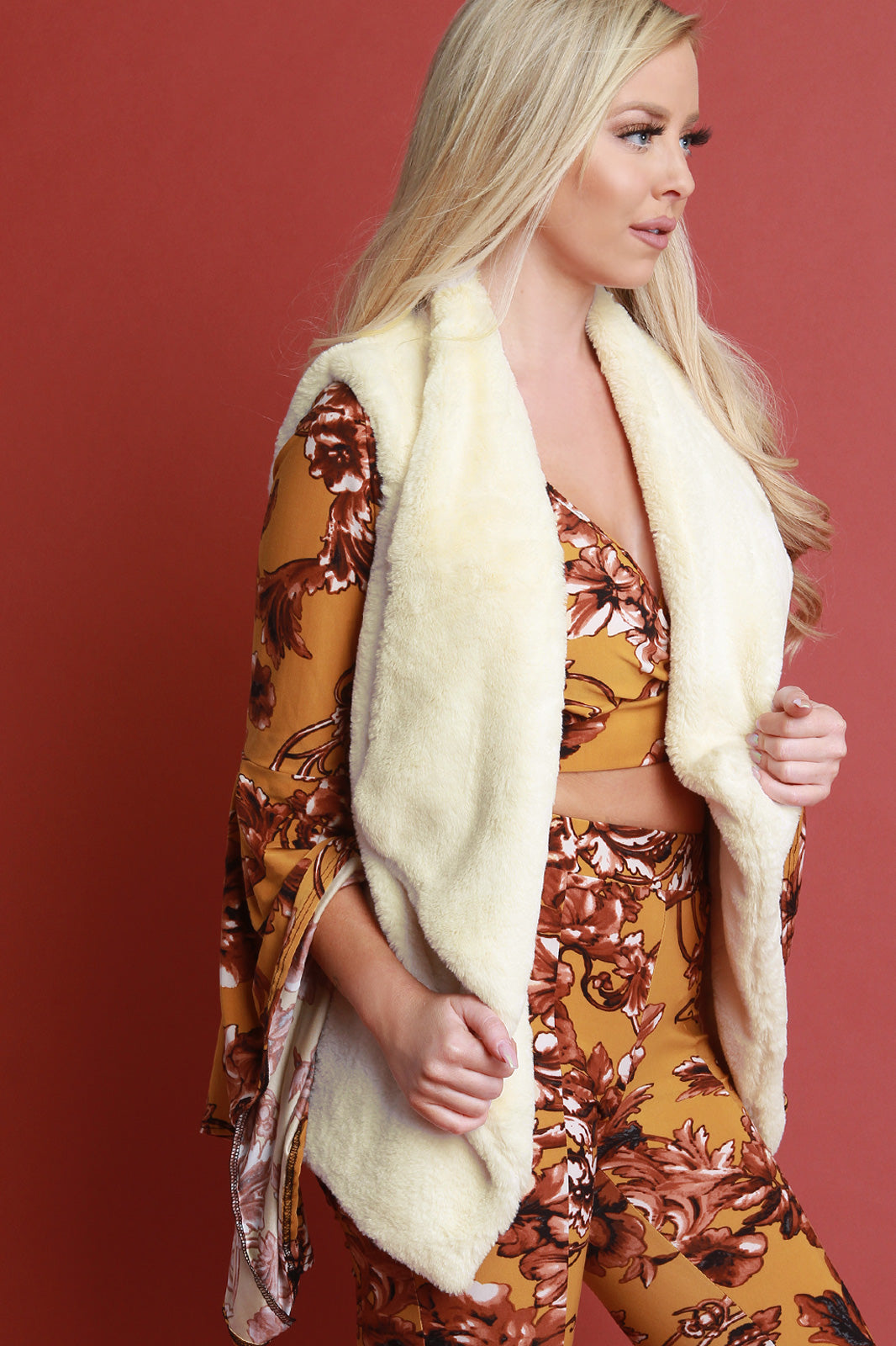 Draped Lapel Faux Fur Vest