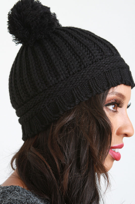 Pompom Ears Knitted Beanie