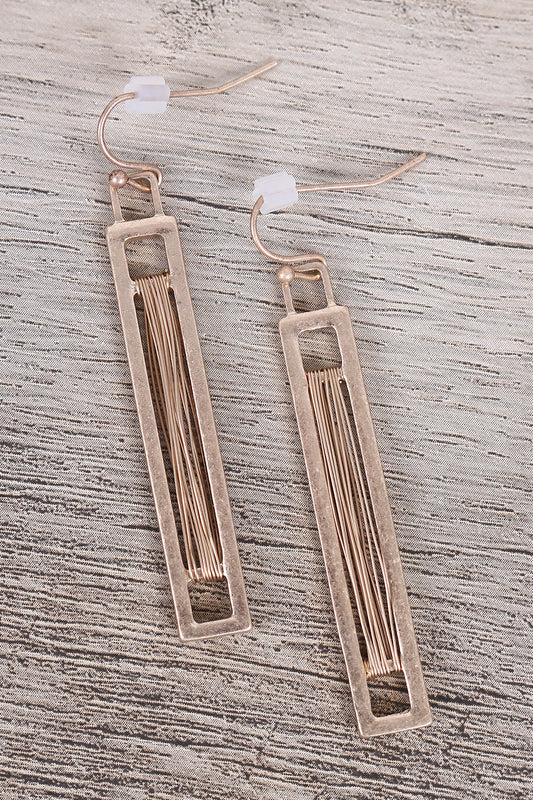 Wrapped Wire Rectangle Earrings
