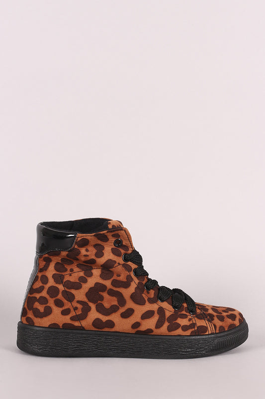 Bamboo Leopard Suede Lace-Up High Top Sneaker