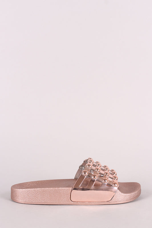 Bamboo Open Toe Beaded Caged Slide Sandal