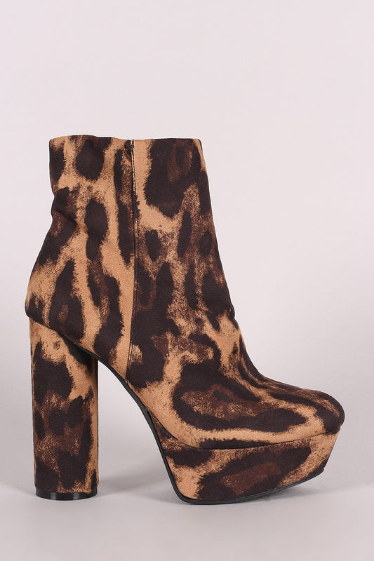 Bamboo Leopard Platform Cylindrical Heeled Booties