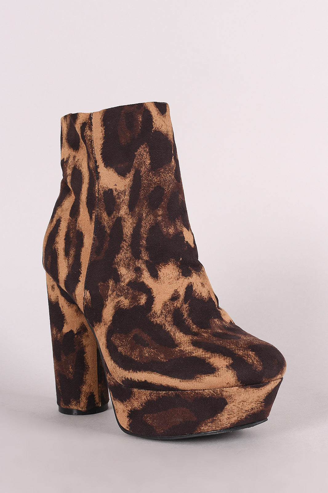 Bamboo Leopard Platform Cylindrical Heeled Booties