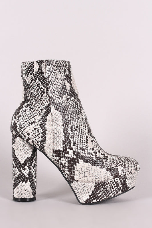 Bamboo Snakeskin Platform Cylindrical Heeled Booties
