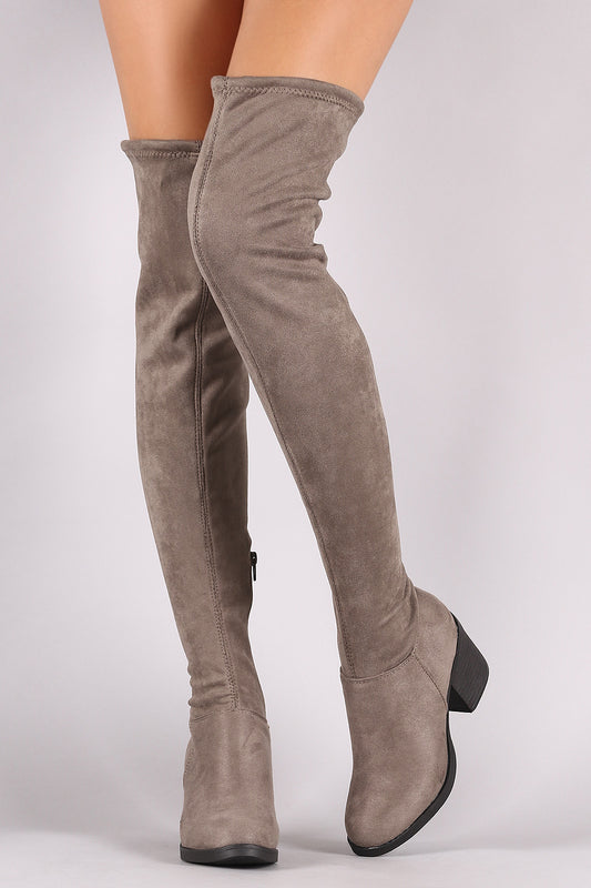 Bamboo Stretched Suede Chunky Heeled OTK Boots