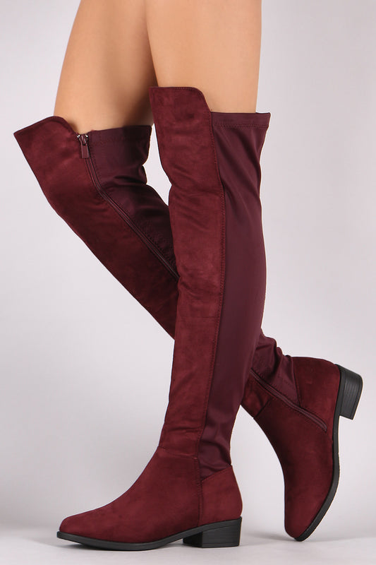 Suede Elastane Panel Over-The-Knee Riding Boots