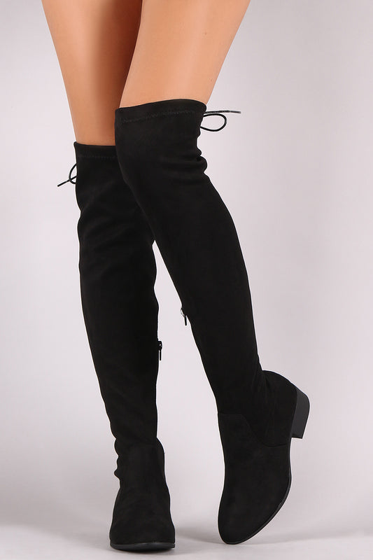 Suede Back Corset Lace-Up OTK Riding Boots