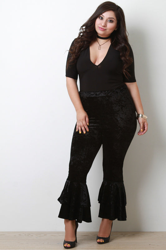 Crush Velvet Trumpet Bell Bottom Pants