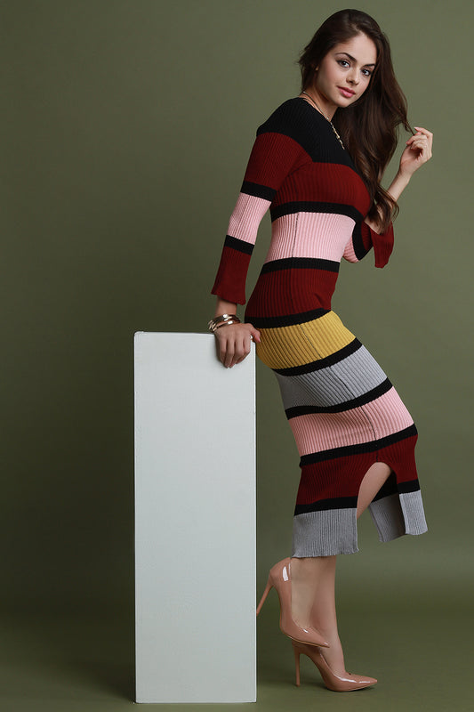 Multi-Color Stripe Knit Maxi Dress